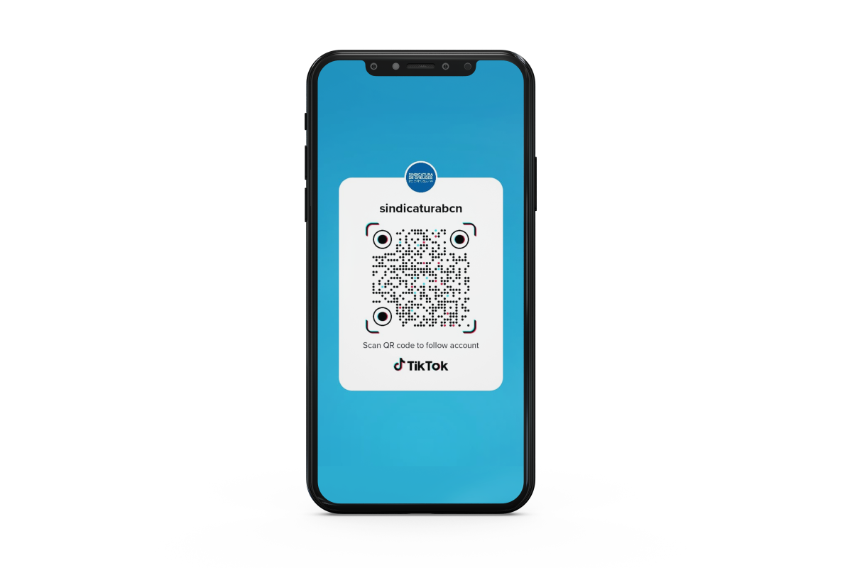 Mòbil amb QR al perfil de tik tok de la Sindicatura de Greuges de Barcelona